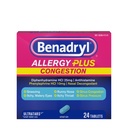 Benadryl Allergy Plus Congestion Ultratabs, Medicine with Diphenhydramine HCl Antihistamine & Phenylephrine HCl Nasal Decongestant, Allergy & Sinus Congestion Relief Tablets, 24 ct