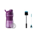 BlenderBottle SportMixer Shaker Μπουκάλι Ιδανικό για πρωτεϊνικές ανακινήσεις και προ προπόνηση, 20-Ounce, Plum & 2-in-1 Shaker Μπουκάλι και πινέλο καθαρισμού αδέσποτων, 1 συσκευασία,Gray