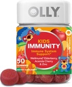 OLLY Παιδική Ανοσία Gummy, Ανοσολογική υποστήριξη, Wellmune, Elderberry, Βιταμίνη C, Ψευδάργυρος, Μασώμενα συμπλήρωμα, Cherry - 50 Count