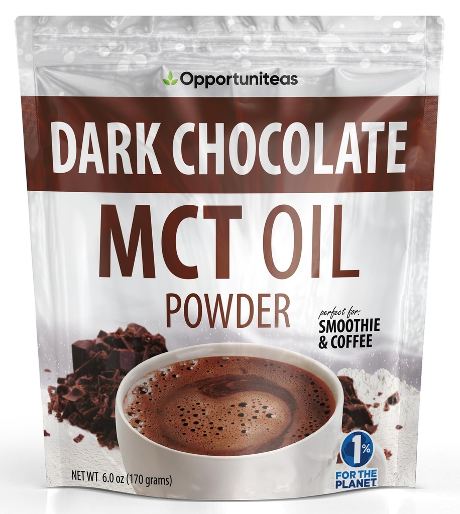 Opportuniteas MCT Oil Powder, Keto Creamer για καφέ, ποτά & smoothies, Χαμηλό Carb Keto Φιλικό, Boost Energy&Mental Focus, συμπλήρωμα για Ketogenic Diet, Gluten Free&Non-GMO, Σκοτεινή σοκολάτα 6 oz