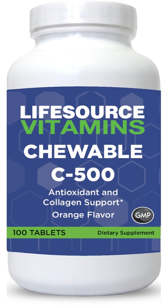 LifeSource Vitamins Vitamin C 500 mg - 100 Μασώμενα δισκία - Εκπληκτικό άρωμα πορτοκαλιού - Γλυκό w/ Stevia