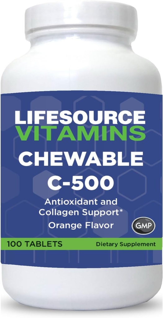 LifeSource Vitamins Vitamin C 500 mg - 100 Μασώμενα δισκία - Εκπληκτικό άρωμα πορτοκαλιού - Γλυκό w/ Stevia
