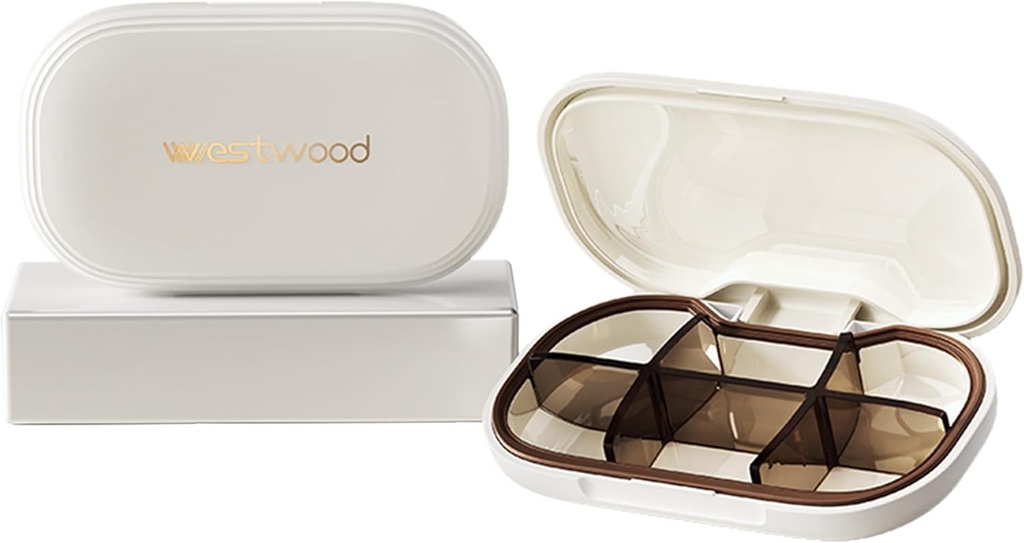 Συμπαγές Μικρός Λευκός Διοργανωτής Χάπια, 6 Διαμερίσματα, Κομψό Χαριτωμένο Κιβώτιο Ταξιδιών Κάτοχος Καθημερινής Ιατρικής Δοχείο Υπόθεση Χάπια, Φορητή για την αποθήκευση Βιταμίνες, Φάρμακα και Συμπληρώματα