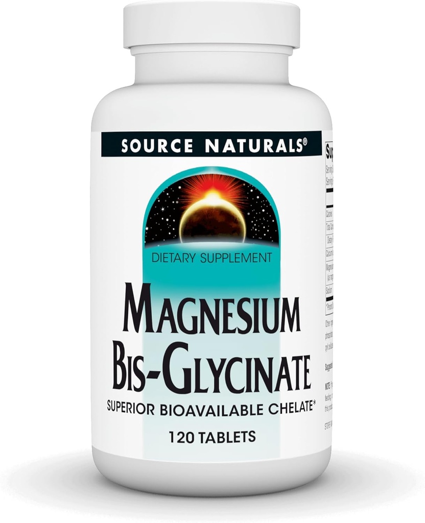 Source Naturals Μαγνήσιο Διγλυκινικό, Superior Bioδιαθέσιμο Χηλικό *, Χημική *, Χημική για Αυξημένη Απορρόφηση, 200 mg ανά Μερίδα - 120 δισκία