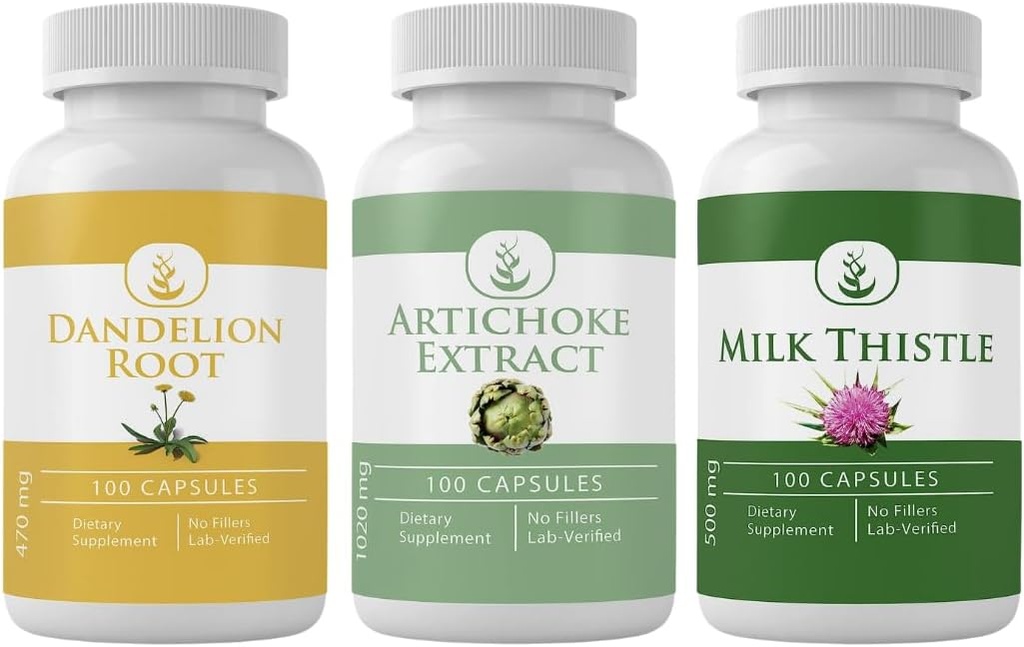 PURE αρχικό συστατικό εκχύλισμα Artichoke, γαϊδουράγκαθο γάλακτος, & Dandelion Root Capsule (100 κάψουλες το καθένα), χωρίς πρόσθετα ή πληρωτικά, Lab Επαληθευμένο