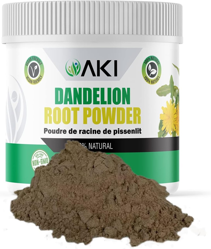 AKI Dandelion Root Powder - Ιδανική σε Βιταμίνες & Αντιοξειδωτικά - Μπορεί να βοηθήσει στην υποστήριξη του ανοσοποιητικού - Γλουτένη & Χωρίς ζάχαρη, Μη ΓΤΟ (5.30oz /150g)