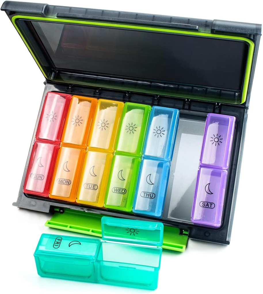 Weekly Pill Organizer 2 Times a Day, Moisture-Proof 7 Day Pill Case, Large Pill Box Portable for Travel with Removable Individual Containers to Hold Vitamins, Supplements and Medication