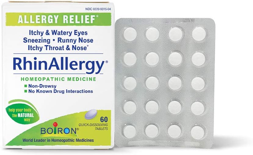 Boiron RhinAllergy δισκία για ανακούφιση από την αλλεργία Συμπτώματα του φτάρνισμα, Runny μύτη, και Ichy Eyes ή λαιμό - 60 κόμης
