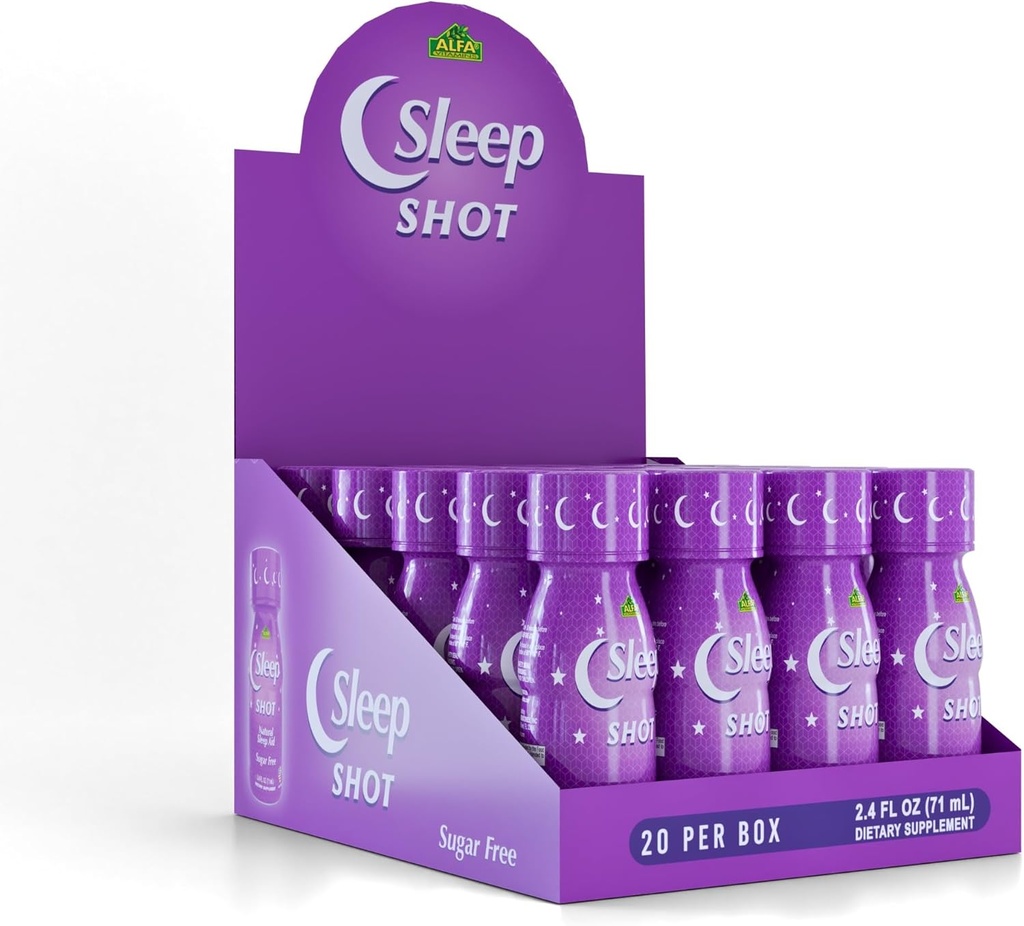 Sleep Shot by Alfa Vitamins - Περιέχει 10 MG μελατονίνης, βιταμίνης Β6, L-Θεανίνης για υγιή ύπνο & νυχτερινή ώρα Routine- 2,5oz Shot Bottle - 20 Pack
