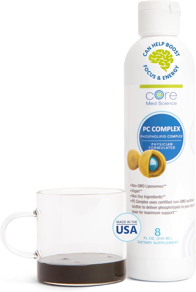 Core Med Science Phosphatidylcholine Supplement, Liposomal PC Complex (8 Fl Oz) - Λεκιθίνη Phospholipid Supplement που υποστηρίζει την υγεία του ήπατος και των ούλων - Phosphatidyl Choline Liquid for Cognition Support