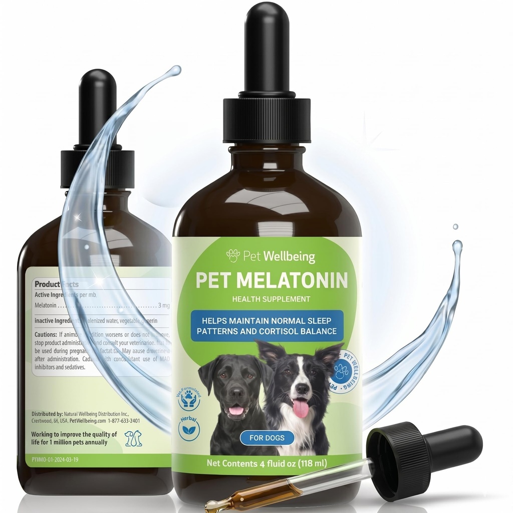 Pet Wellbeing Pet Μελατονίνη για σκύλους - Vet-Formulated Ολιστική υποστήριξη ύπνου - Υγιή πρότυπα ύπνου, Circadian Rhythm Balance - Συμπλήρωμα υγρής μελατονίνης - Made for Dogs 4 oz (59ml)