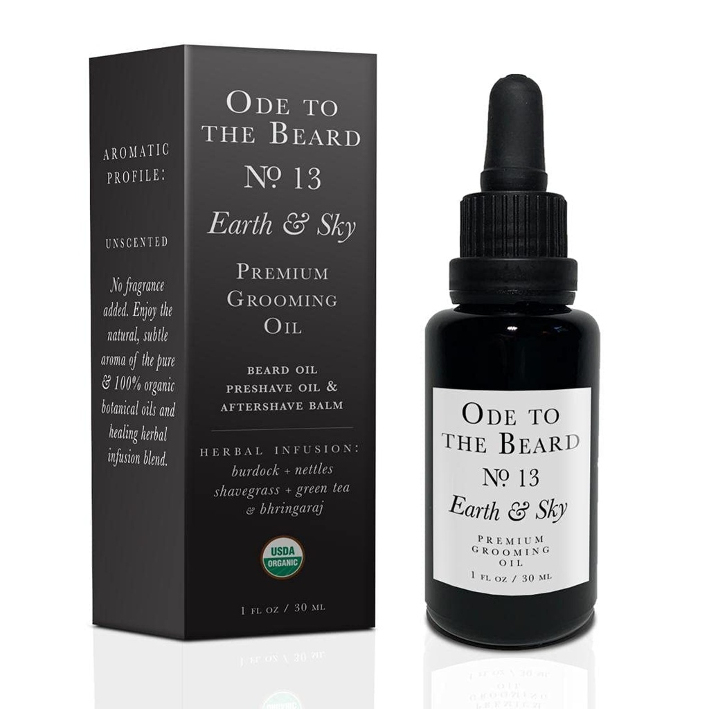 USDA Organic Beard Oil For Men, 3-in-1 Premium Grooming Oil with Argan Oil, Jojoba Oil, and More, For Beard Growth and Beard Wash - Ode To The Beard Earth and Sky Beard Oil, 1 fl oz - Unscented