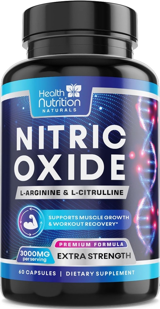 Επιπλέον δύναμη Nitric Oxide Booster 3000mg - 3X L-Αραγινίνη AKG & HCI + L-Citrulline Malate - Best μυϊκή υποστήριξη Nitric συμπλήρωμα - Φυσική ενέργεια, υποστήριξη καρδιάς AKG & HCI Εμφιαλωμένο ΗΠΑ - 60 κάψουλες