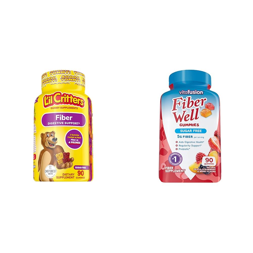 L’il Critters fiber καθημερινή Gummy συμπλήρωμα για τα παιδιά, για την Digestive Υποστήριξη & Vitafusion Ίνες Well Συμπλήρωμα χωρίς ζάχαρη, Ροδάκινο, Φράουλα και BlackBerry Γεύσης, 90 Count