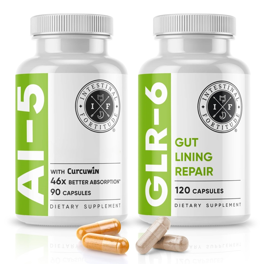 Intestinal Fortitude AI-5 & GLR-6 Digestive Health Supplement Bundle w/Glutamine, Turmeric, Curcumin for Gut Health Caps Supplement & Support Digestive Health, Non-GMO, Dairy Free - 30-Day Supply