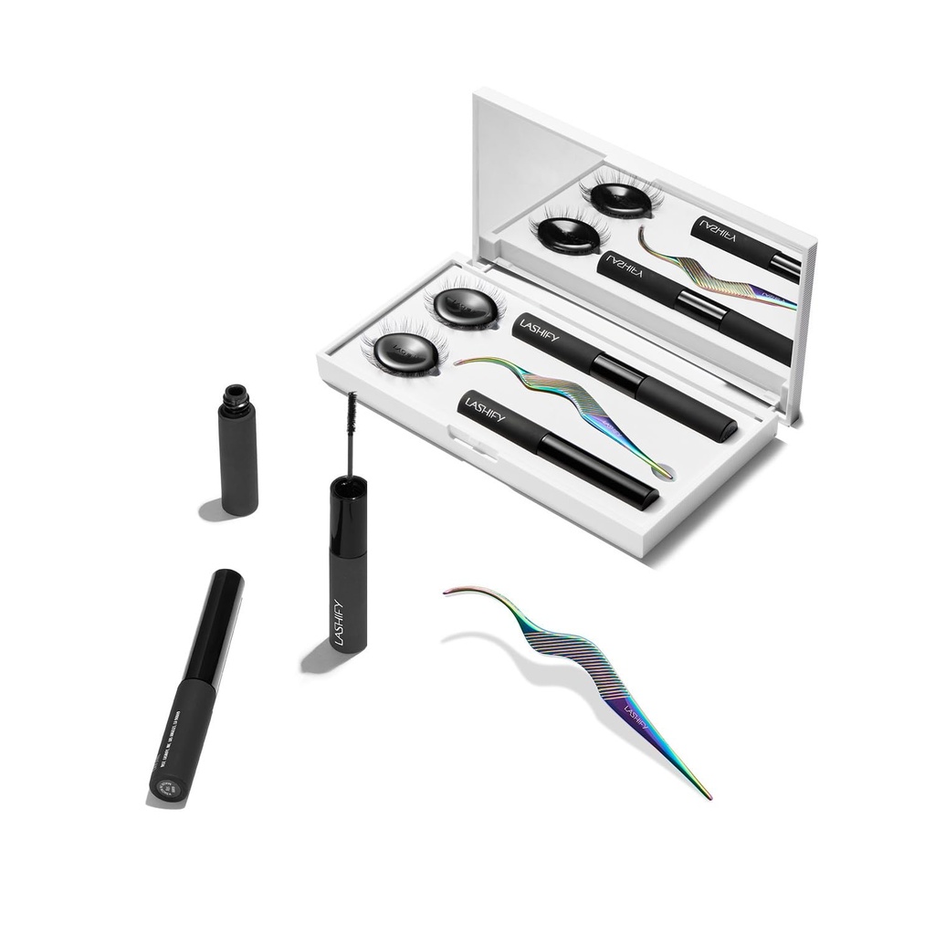 Lashify Control Kit - Complete DIY Eye Lash Starter Set - Amplify Gossamer Black 10mm, 12mm, White Travel Case, Petite Wand