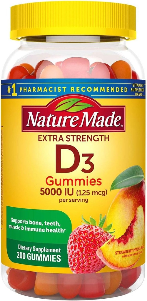 Nature Made Extra-strength Βιταμίνη D3 5000 IU (125 mcg) Gummies (200 Count)