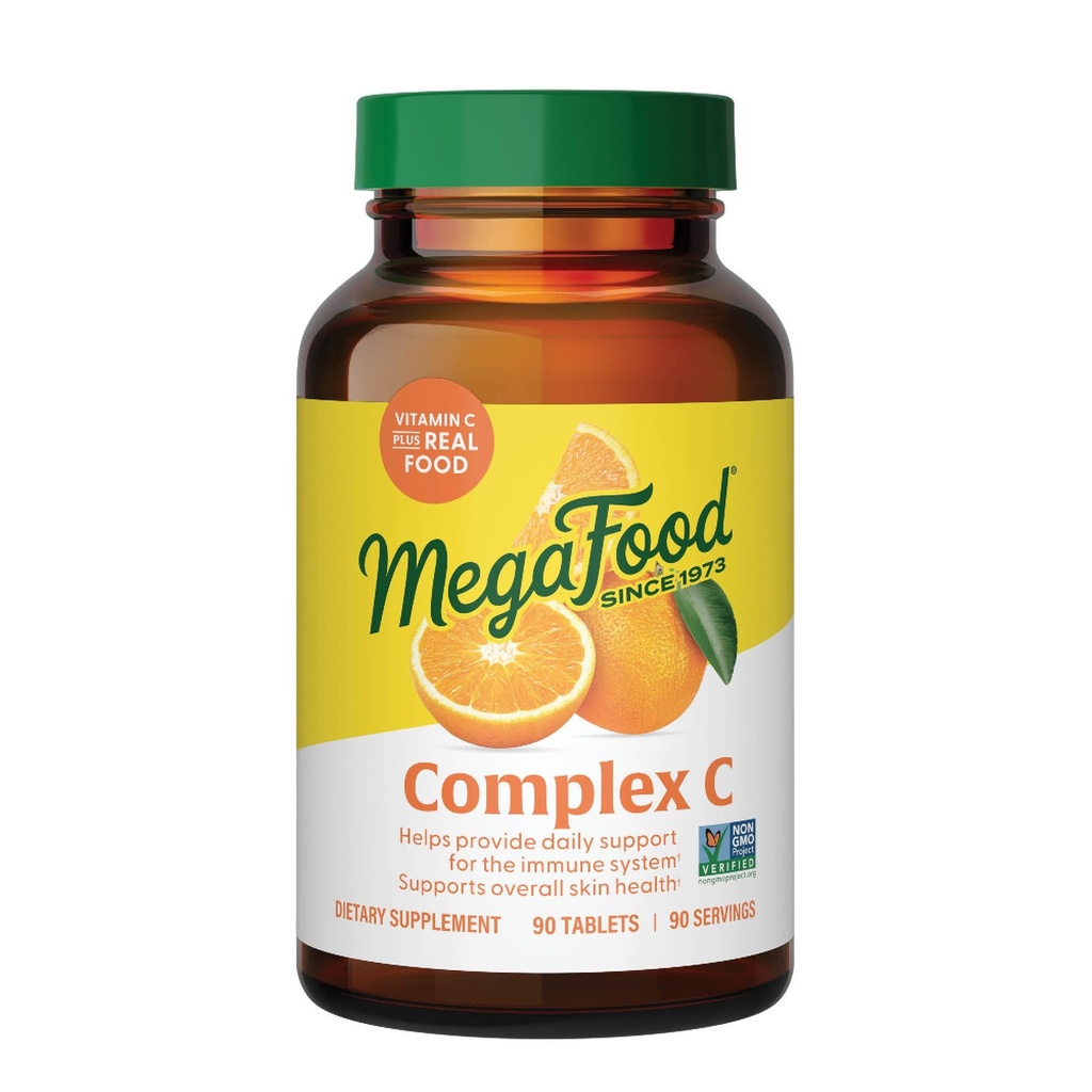 MegaFood Complex C - Vegan Immune Support Supplement with Vitamin C 250 mg, Made with Real Food Συμπεριλαμβανομένων Orange, Cranberry & Brown Rice, Gluten-free, Kosher - 90 Tablets, 90 Servings