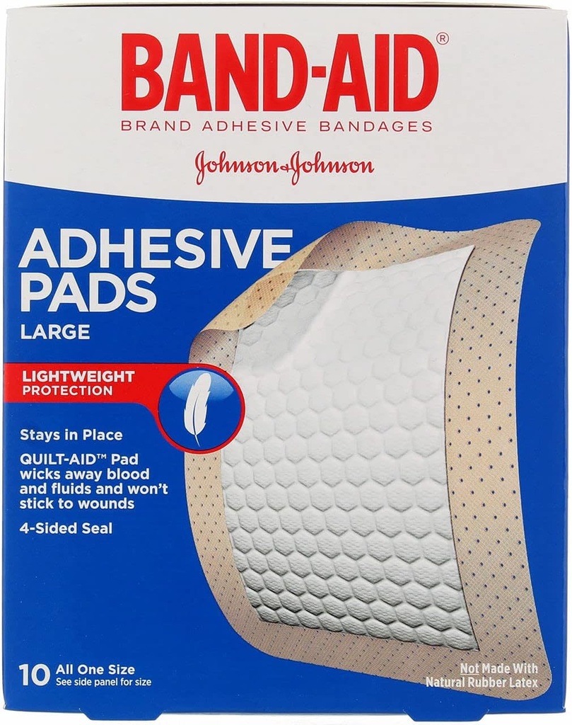 Band-Aid Brand Tru-Stay Adhesive Pads, Μεγάλες Στείρες για τη φροντίδα και την προστασία τραύματος, Μεγάλο Μέγεθος, 10 ct ( Συσκευασία των 4)