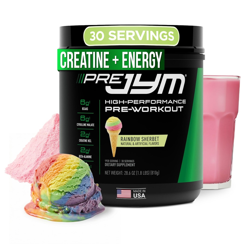 JYM Supplement Science Pre JYM Rainbow Sherbet Pre Workout Powder for Men & Women, BCAAs, Nootropics, Creatine HCI, Citrulline, Beta-Alanine, Betaine, Taurine, Huperzine, 30 Υπηρεσίες