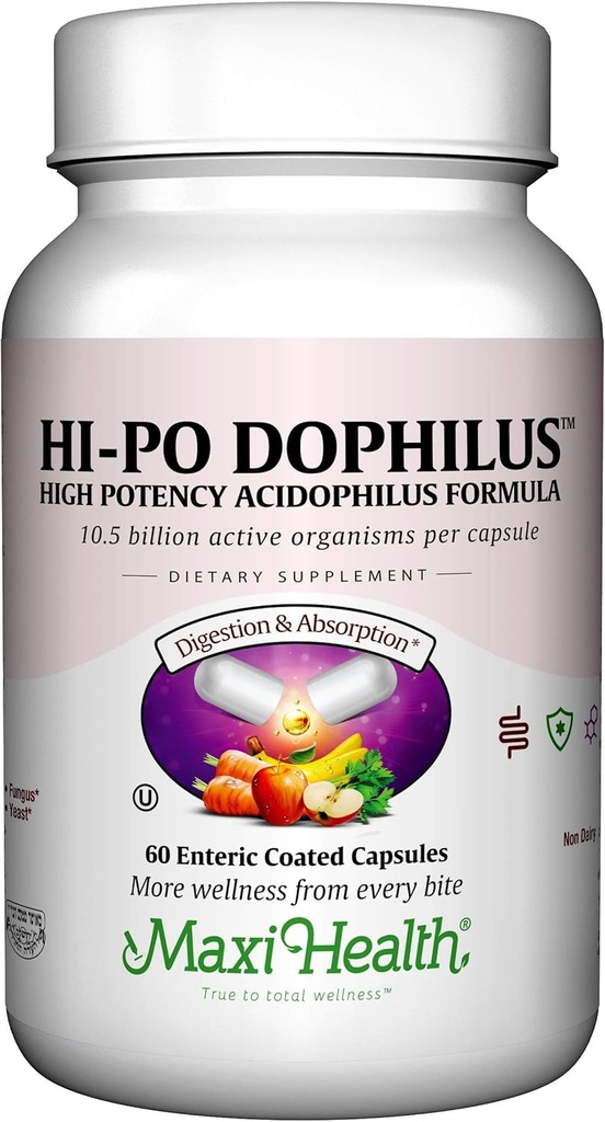Maxi Health HI-PO Dophilus - Υψηλή ισχύς Acidophilus Probiotics - 60 κάψουλες - Kosher