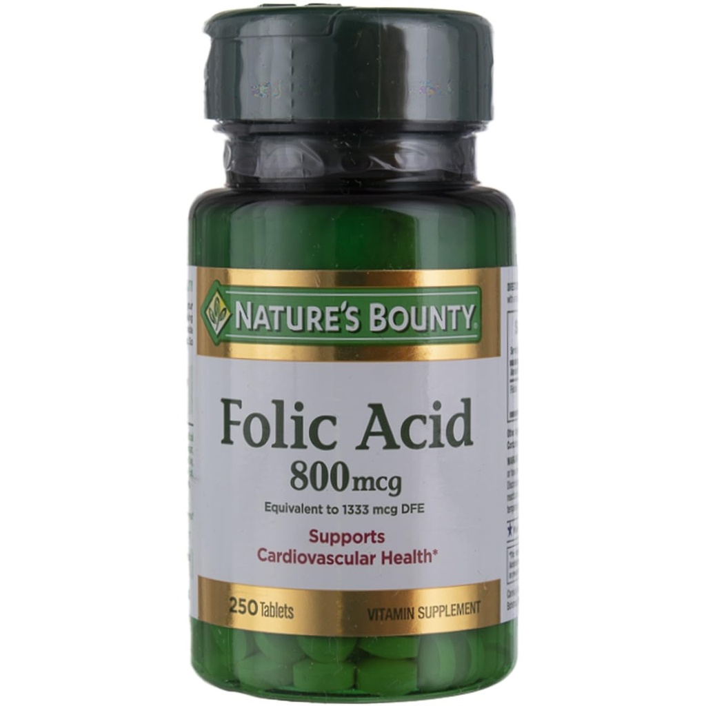 Nature's Bounty Folic Acid Supplement, Supports Cardiovascular Health, 800mcg, Multi, No Flavour,750 Count, Pack of 3