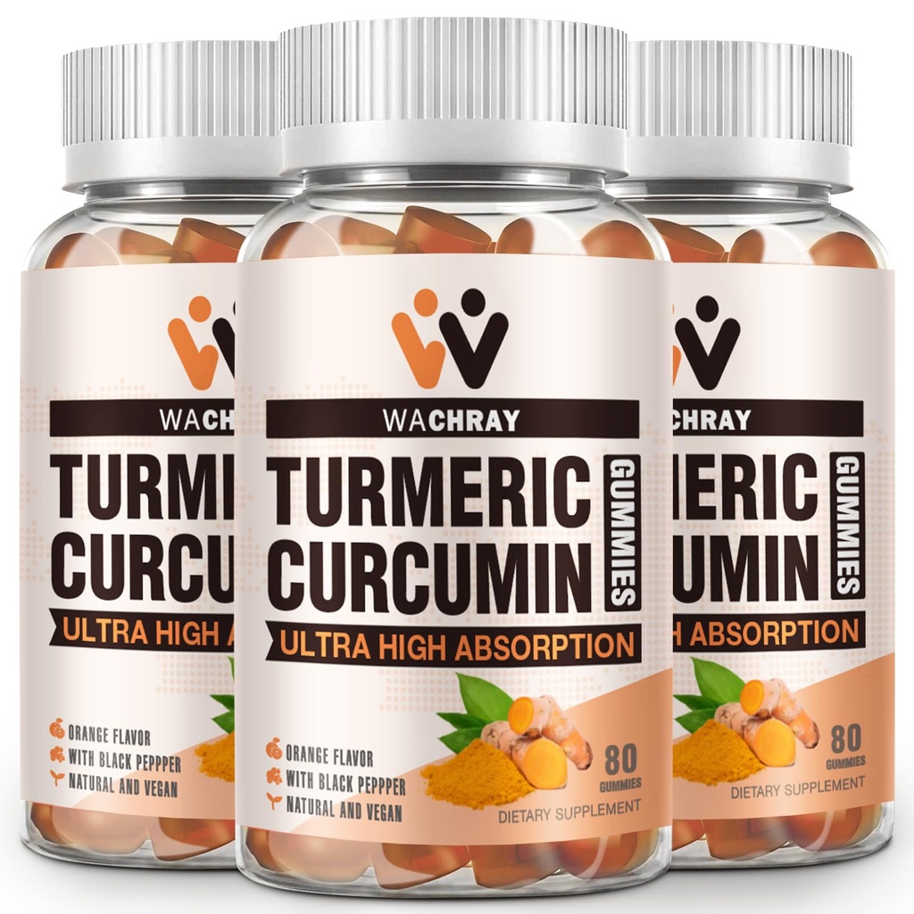 Turmeric Curcumin Gummies with Ginger & Black Pepper Extract - 3 πακέτα Tumeric Gummy Συμπληρώματα για τον πόνο Φλεγμονή Κοινή Υποστήριξη για την Υγεία Βάρος - Vegan, Organic, Gelatin-Free - για ενήλικες και παιδιά