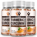 Turmeric Curcumin Gummies with Ginger & Black Pepper Extract - 3 πακέτα Tumeric Gummy Συμπληρώματα για τον πόνο Φλεγμονή Κοινή Υποστήριξη για την Υγεία Βάρος - Vegan, Organic, Gelatin-Free - για ενήλικες και παιδιά