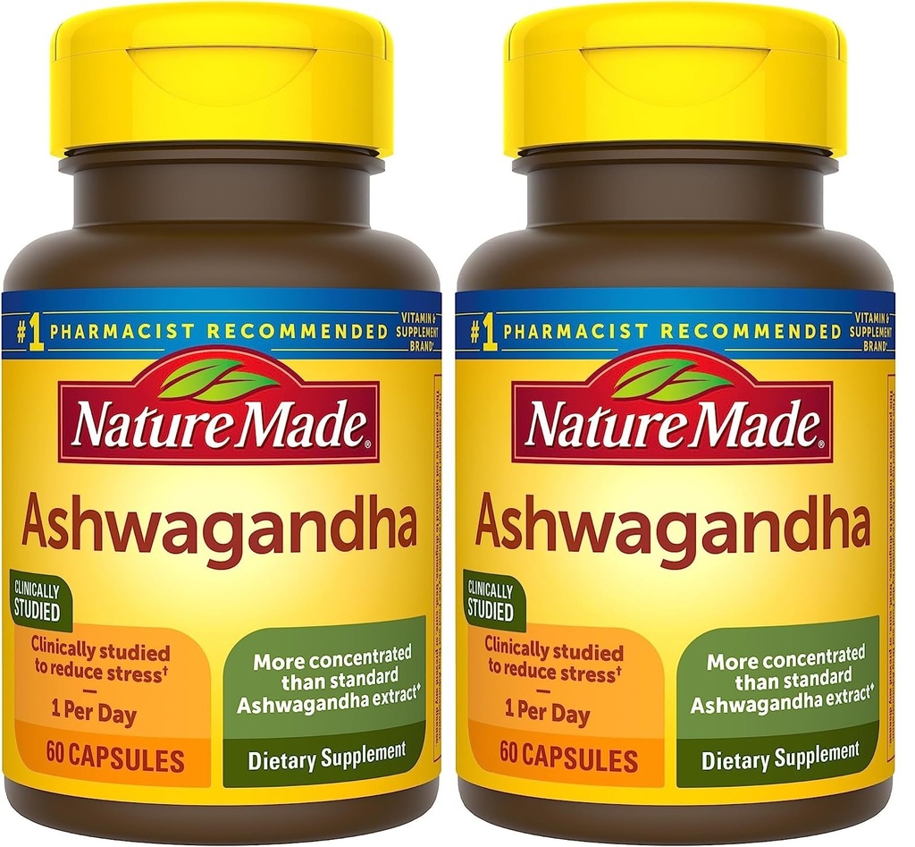 Nature Made Ashwagandha Κάψουλες 125mg για την υποστήριξη του στρες, 60 κάψουλες, 60 ημέρες προσφοράς (πακέτο του 2)