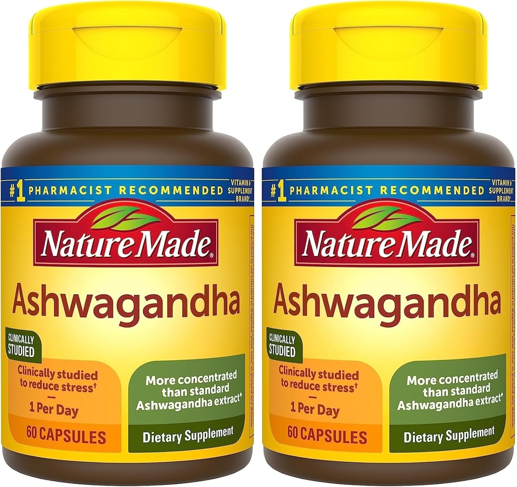 Nature Made Ashwagandha Κάψουλες 125mg για την υποστήριξη του στρες, 60 κάψουλες, 60 ημέρες προσφοράς (πακέτο του 2)