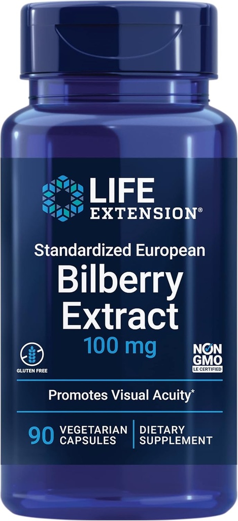 Life Extension Standardized European Bilberry Extract, 100 mg, MirtoSelect® Vaccinium myrtillus, Eye Health, Circulation, Lubrication, Gluten-free, Non-GMO, Vegetarian, 90 Κάψουλες