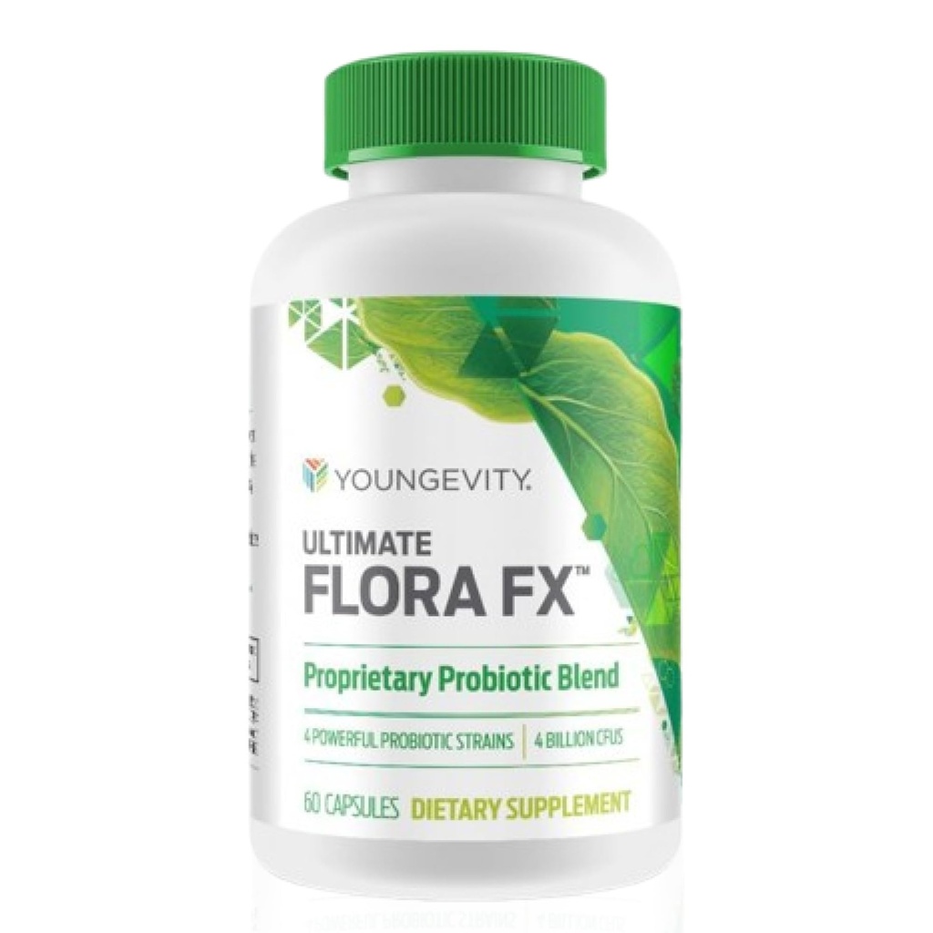 Youngevity Ultimate Flora FXTM – Προβιοτικό και προβιοτικό συμπλήρωμα – Υποστηρίζει Digestive Υγείας και Μικροβιόμελης κόκκων – 4 δις CFU – Glucono Delta Lactone – 60 κάψουλες χορτοφάγων