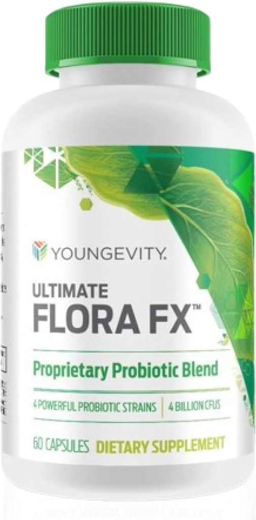 Youngevity Ultimate Flora FXTM – Προβιοτικό και προβιοτικό συμπλήρωμα – Υποστηρίζει Digestive Υγείας και Μικροβιόμελης κόκκων – 4 δις CFU – Glucono Delta Lactone – 60 κάψουλες χορτοφάγων