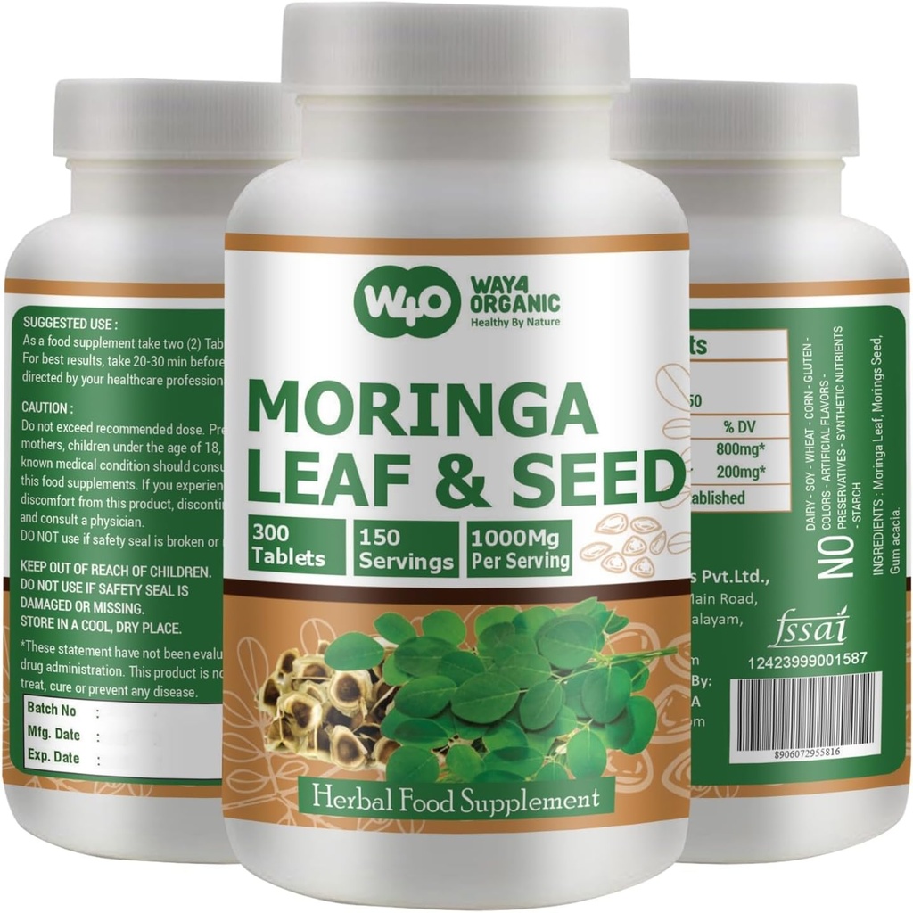 Moringa Oleifera Leaf and Seed Powder (80:20) Ratio 300 Pills (Tablets), 150 Servings, 1000 mg. Μη επιχρισμένο συμπλήρωμα βοτάνων Malunggay, Χωρίς Χημικά Επιχρίσματα, Green Superfood. Συσκευασία των 1.