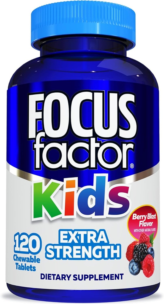 Focus Factor Kids Extra Strength Daily Chewable for Brain Health Support, 120 Count – Βιταμίνες - Quality Formula – Γλουτένη & χωρίς γαλακτοκομικά συμπληρώματα για παιδιά – Δεν υπάρχουν τεχνητά γλυκαντικά