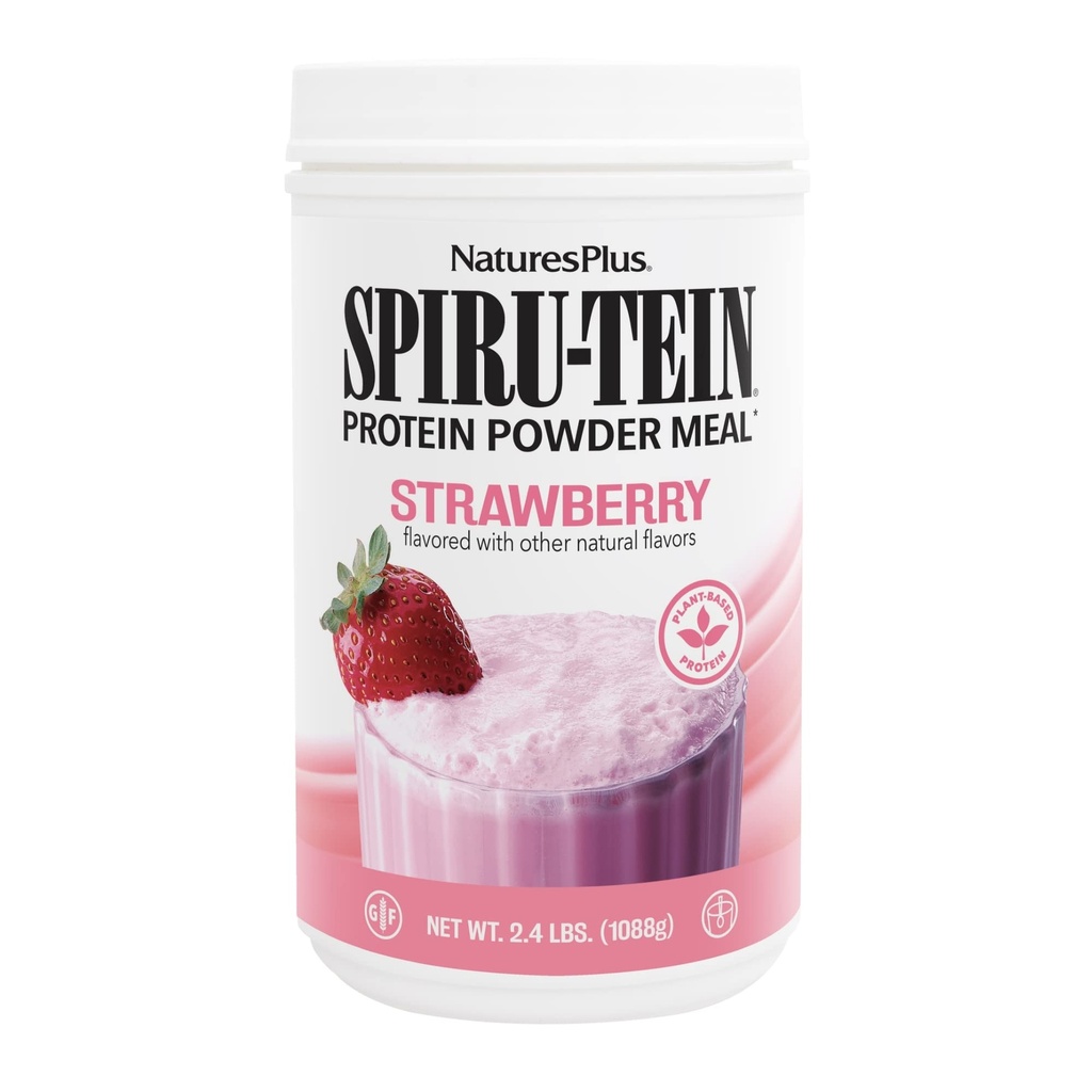 NaturesPlus SPIRU-TEIN, Φράουλα - 2.4 lb - Φυτική βάση πρωτεΐνης Shake - Μη ΓΤΟ, χορτοφάγοι, χωρίς γλουτένη - 32 Σερβίρει