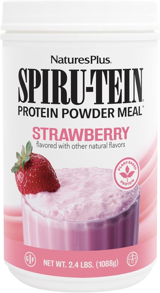 NaturesPlus SPIRU-TEIN, Strawberry - 2.4 lb - Plant-Based Protein Shake - Non-GMO, Vegetarian, Gluten Free - 32 Servings