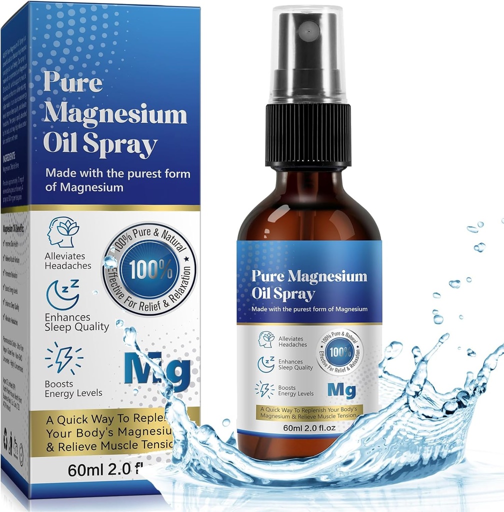 Magnesium Oil 60ML, Pure Magnesium Oil Spray for Feet, Body 2.02 Fl.Oz