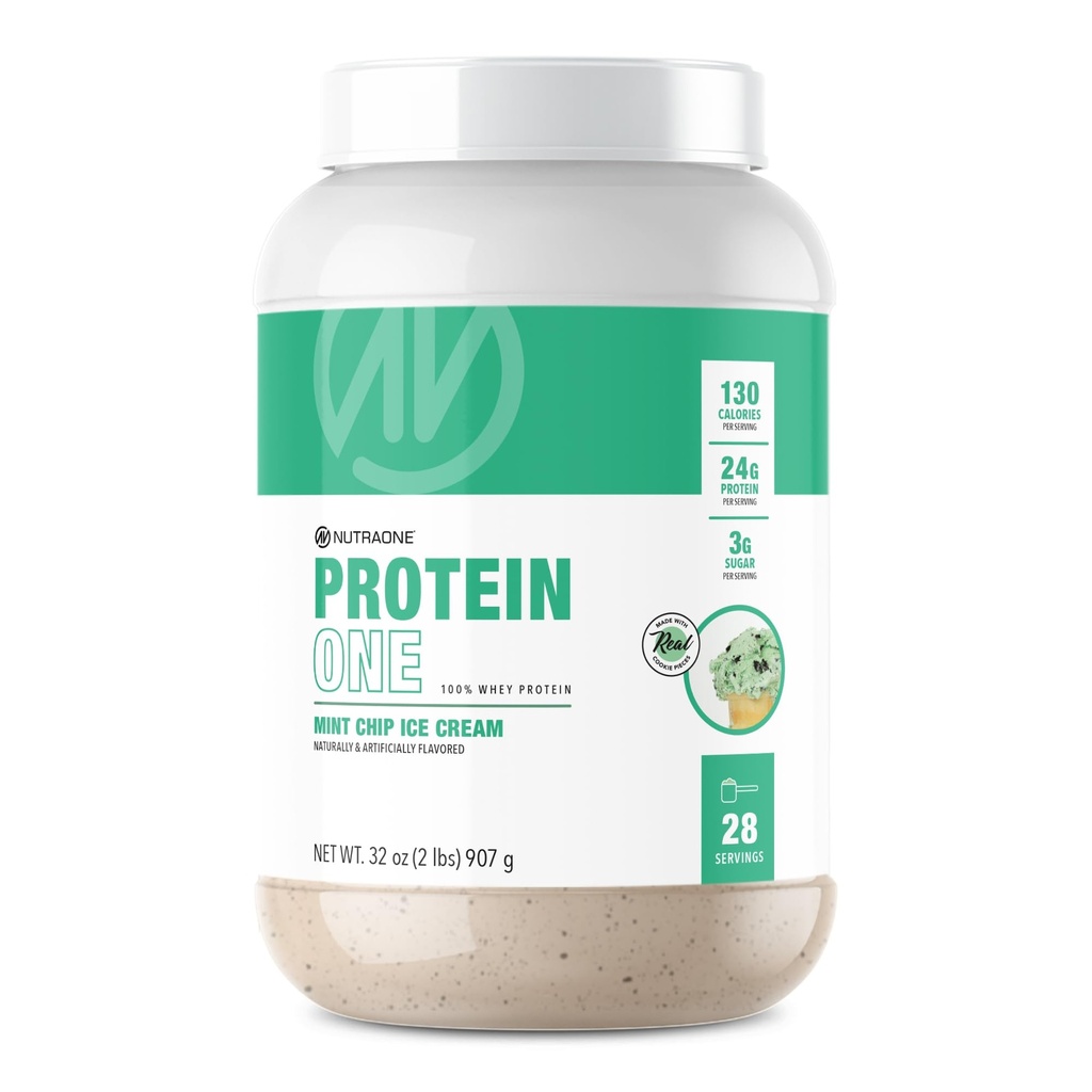 NutraOne ProteinOne Whey Protein Protein Promote Promote Promotion Recovery and Build Muscle with a Protein Shake Powder for Men & Women (Παγωτό Mint Chip, 2 LB)