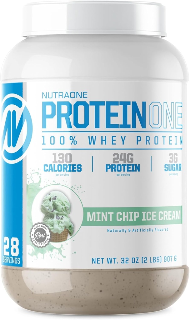NutraOne ProteinOne Whey Protein Protein Promote Promote Promotion Recovery and Build Muscle with a Protein Shake Powder for Men & Women (Παγωτό Mint Chip, 2 LB)