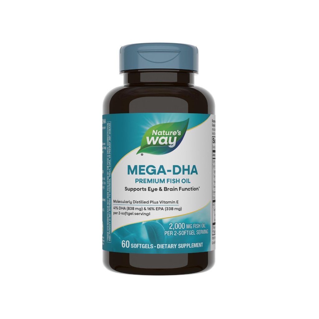 Nature's Way Mega-DHA Premium ιχθυέλαιο, υποστηρίζει λειτουργία ματιών και εγκεφάλου*, Ωμέγα-3, 2.000 ιχθυέλαιο mg ανά 2-Softgel υπηρεσία, 60 Softgels (συσκευασία Μαΐου Vary)