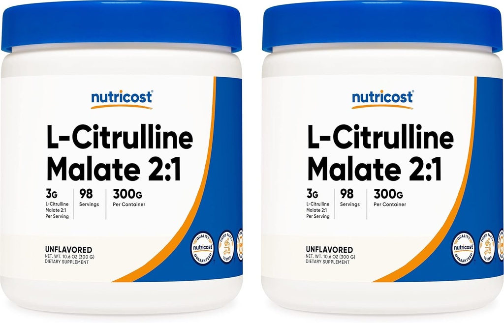 Nutricost L-Citrulline Malate 300G (2 Pack) - Καθαρή L-Citrulline σκόνη, 3000mg ανά υπηρεσία - L-Citrulline Malate