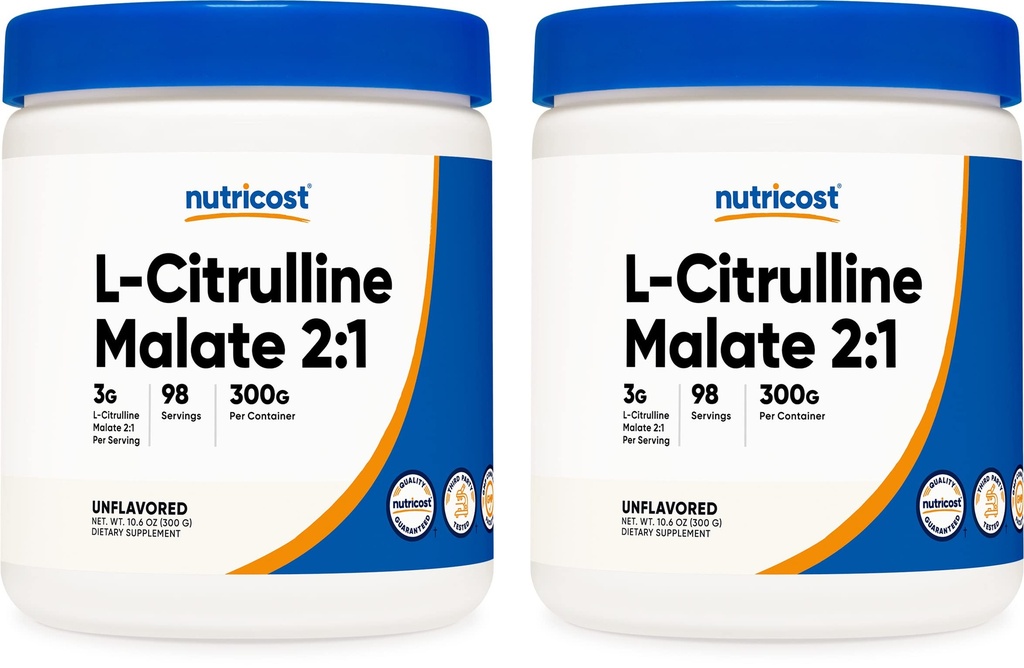 Nutricost L-Citrulline Malate 300G (2 Pack) - Καθαρή L-Citrulline σκόνη, 3000mg ανά υπηρεσία - L-Citrulline Malate