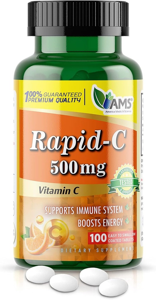 America Medic & Science Rapid-C 500mg συμπλήρωμα - βιταμίνη C για την ενίσχυση της ενέργειας, υποστήριξη ανοσοποιητικού συστήματος, Anti-Oxidant