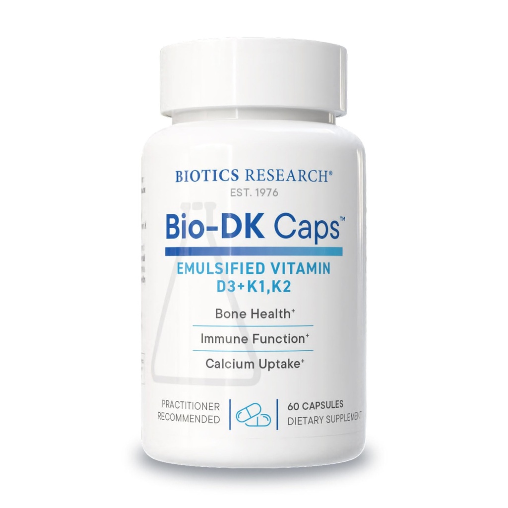 Biotics Research Bio-DK CapsTM– Emulsified Vitamin D and K, Vitamin D3 125 mcg & Vitamin K (k1,k2) 550 mcg- MK7– Vitamin D3 K2 K1, Ισχυρότερα οστά, μυοσκελετική δύναμη, υγιή καρδιά & BMI 60 Caps