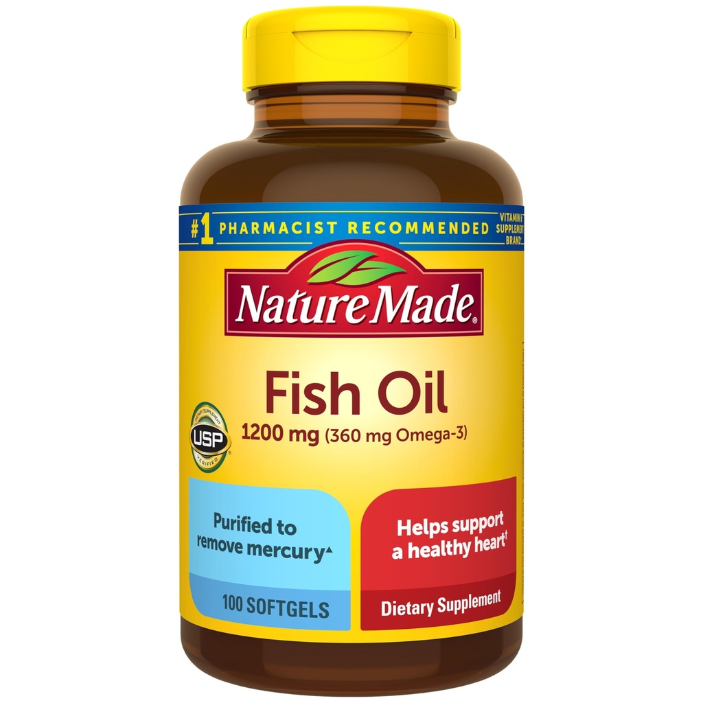Nature Made Fish Oil Omega 3 Συμπληρώματα, 1200mg Softgels, Omega 3 Fish Oil for Healthy Heart Support, 100 Softgels, 50 Day Supply