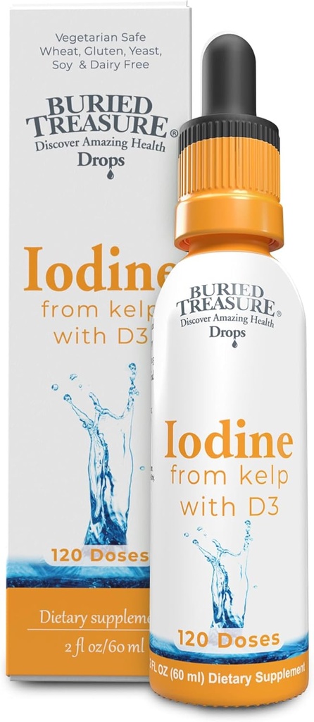 Buried Treasure Iodine Drops from Kelp - 2% Liquid Drops,120 Servings, 2 fl oz, Natural Thyroid & Immune Support, Vegan & Non GMO