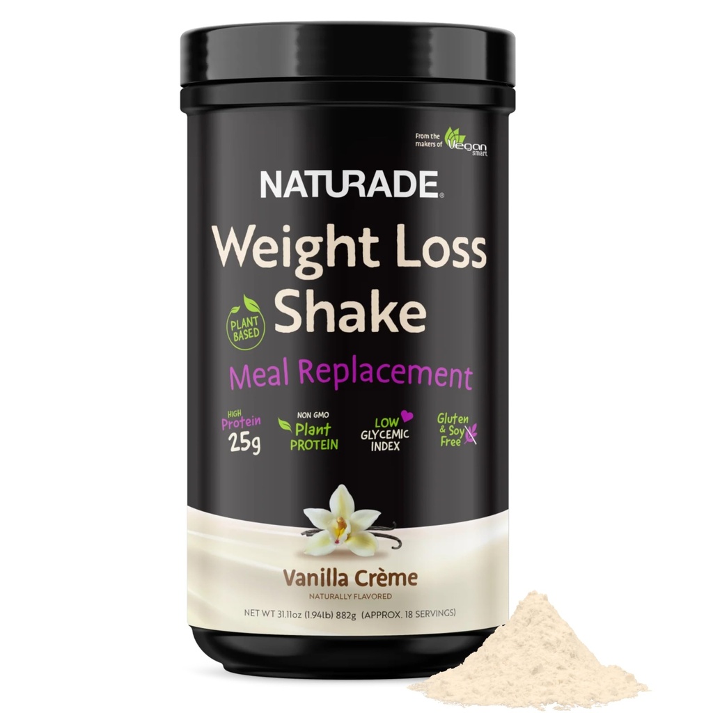 Naturade Weight Loss Shake Meal Replacement, 18 Servings - 25g Πρωτεΐνη Βασισμένη σε φυτά, CLA, Ίνες & 18 Βιταμίνες και Ορυκτά Σχεδιασμένο να κουρεύει και να ενισχύει την καθημερινή διατροφή - Vanilla Creme