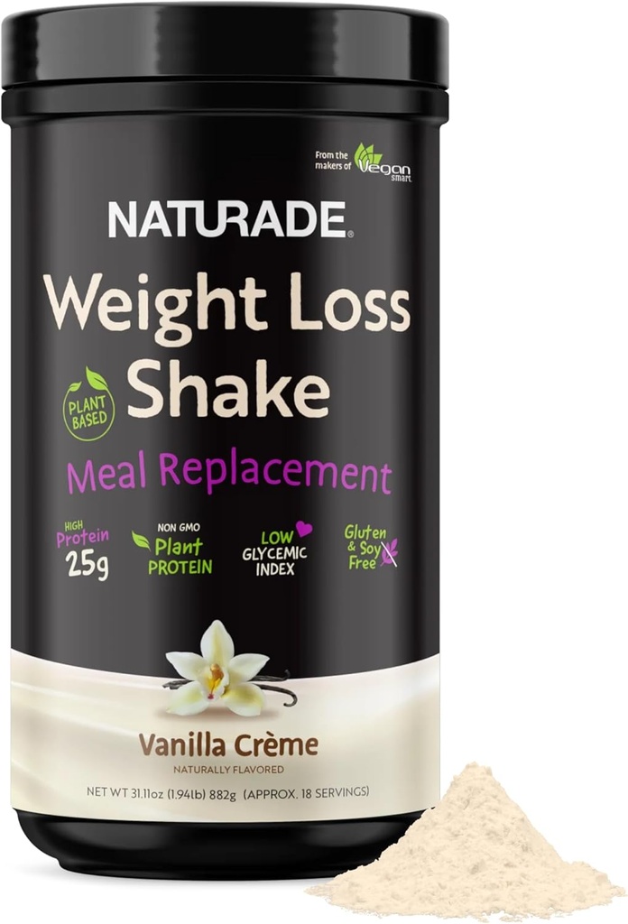 Naturade Weight Loss Shake Meal Replacement, 18 Servings - 25g Πρωτεΐνη Βασισμένη σε φυτά, CLA, Ίνες & 18 Βιταμίνες και Ορυκτά Σχεδιασμένο να κουρεύει και να ενισχύει την καθημερινή διατροφή - Vanilla Creme