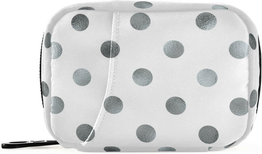 Naanle Silver White Polka Dot Pill Box 7 Day Case Bag Travel Organizer με Zipper Φορητό Εβδομαδιαίο Συμπαγές Μέγεθος για τον κάτοχο συμπλήρωμα βιταμίνης Μια κουκκίδα Γκρι 4,6 x 3,14 x 1,88 Inch